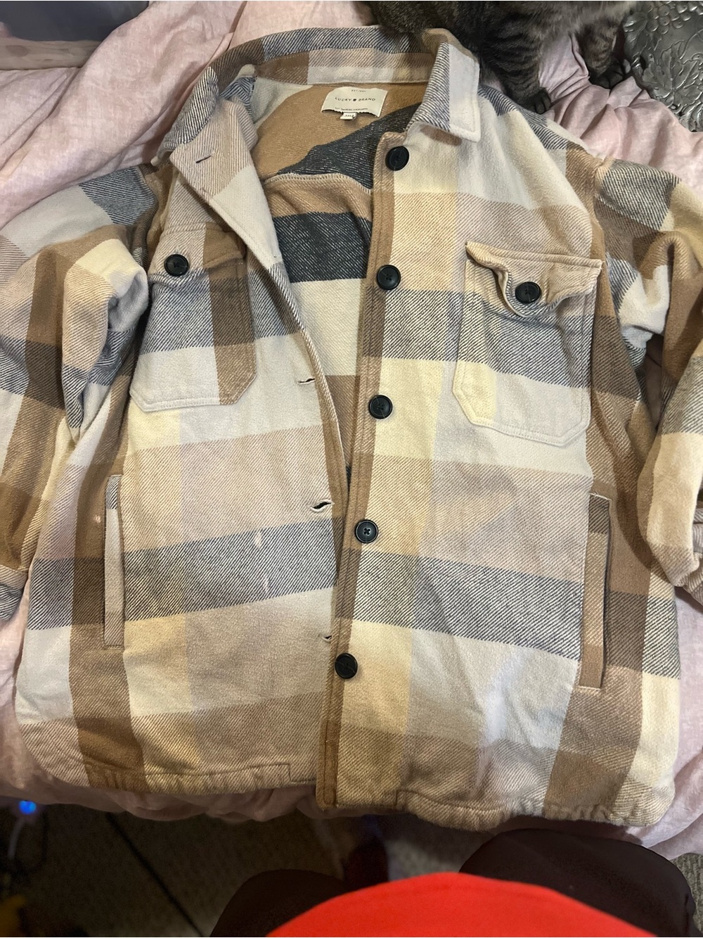 Lucky Brand Beige Multi Plaid Lightweight Shacket